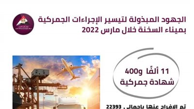 معلومات الوزراء: الإفراج عن 11 ألفا و400 شهادة جمركية بميناء السخنة خلال شهر مارس