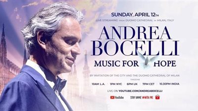 الأوبرالي الإيطالي أندريا بوتشيلي يقدم حفل عيد الفصح من كنيسة فارغة غدا