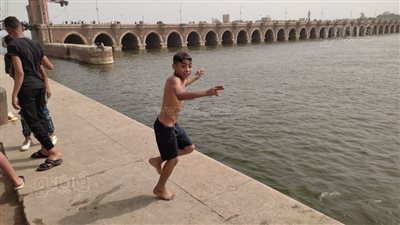 هربًا من الحر.. الأطفال يقفزون في نهر النيل بالقناطر الخيرية | فيديو وصور 