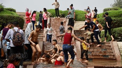 احتفالا بالعيد.. الأطفال يسبحون في بحيرة حديقة الأزهر | فيديو 