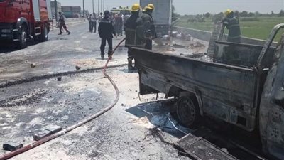 اثار احتراق سيارات علي طريق المنصورة جمصة l صور 