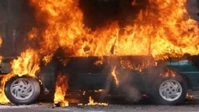 تفحم سيارة ملاكي التهمتها النيران في العمرانية