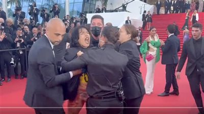 القبض على امرأة اقتحمت السجادة الحمراء لمهرجان كان وخلعت ملابسها|فيديو