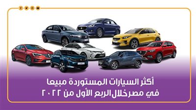 أكثر السيارات المستوردة مبيعا في مصر خلال الربع الأول من 2022| انفوجراف