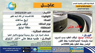 إجراء صيانة محطة أبوتيج المرشحة بأسيوط لوجود تسريب في خط المياه