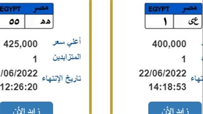 أسعار اللوحات المعدنية للسيارات في المزاد العلني