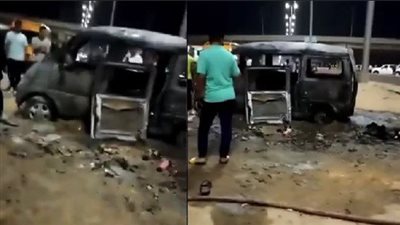 اللقطات الأولى لاحتراق سيارة ومصرع شخص وإصابة 4 بطريق مصر الإسماعيلية | فيديو