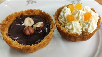 طريقة عمل ميني تارت الكنافة بالنوتيلا وكريمة المانجو | فيديو