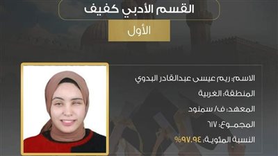 محافظ الغربية يهنئ الأولى على مستوى الجمهورية في الثانوية الأزهرية 