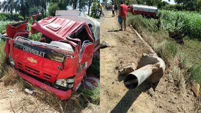 إصابة سائق في تصادم سيارة مواد بترولية بعمود إنارة ببني سويف