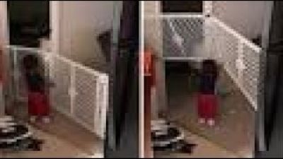 شاهد كيف تخلص طفل من بوابة تفصله عن المطبخ (فيديو وصور)