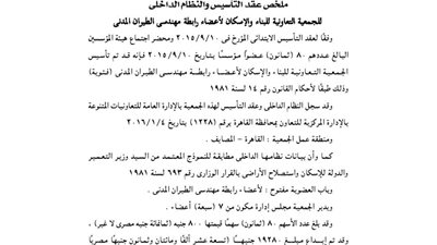 ملخص عقد تأسيس جمعية الإسكان لرابطة مهندسي الطيران المدني