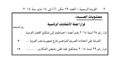 قرار لجنة الانتخابات الرئاسية بشأن 