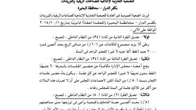 ملخص الجمعية الإنتاجية للصناعات الريفية بكفر الدوار