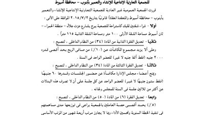 تعديل النظام الداخلي للجمعية الإنتاجية بأبنوب