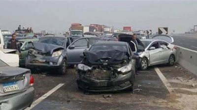 إصابة 4 أشخاص فى تصادم 3 سيارات أعلى محور المشير