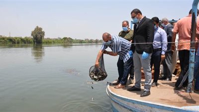 إلقاء الزريعة السمكية بالبحر الصغير لتنمية الثروة السمكية في الدقهلية| صور