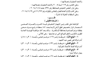 الموافقة على تخصيص قطعتي أرض بالإسكندرية