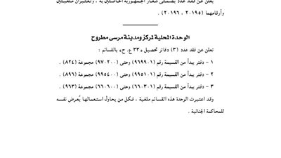مكتب الخارجية بأسوان والوحدة المحلية في مطروح يفقدون عددا من القسائم
