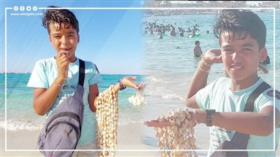 صوته يجنن وعايز حد يكتشفه.. حكاية سعيد أصغر بائع صدف على بحر مطروح | فيديو