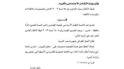 قيد لائحة جمعية المهاجرين والنور لتنمية المجتمع بالفيوم